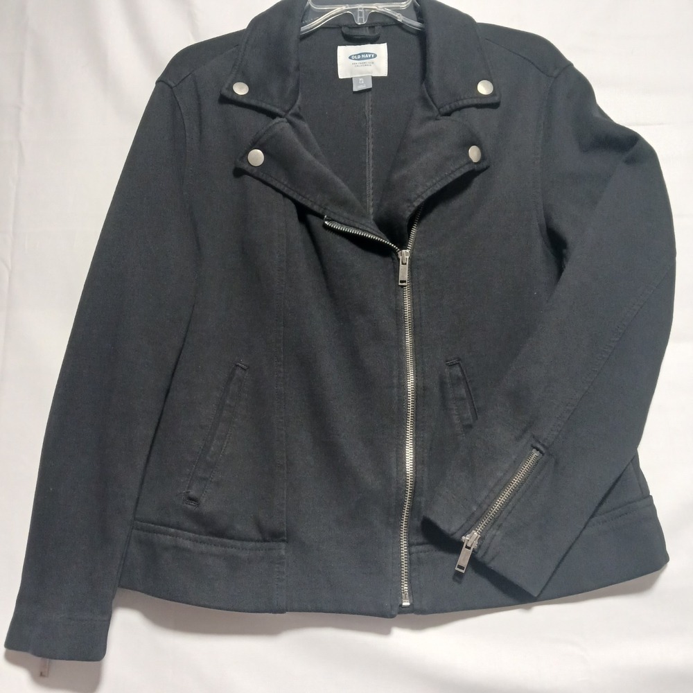 Old Navy Womens Black Knit Jacket Sz XL with Off Center Zip Front and Zip Cuffs
